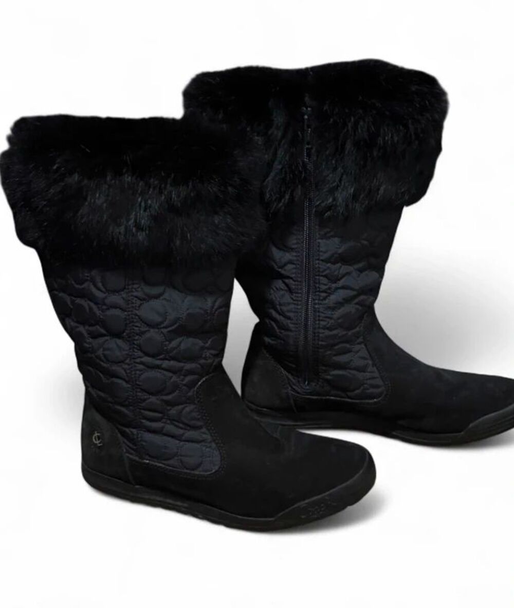 Coach Black Quilted Faux Fur Winter Boots